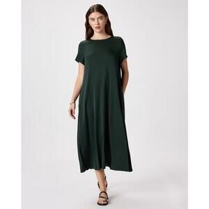 Quince Stretch Silk Voluminous Maxi Dress Green Large NWOT